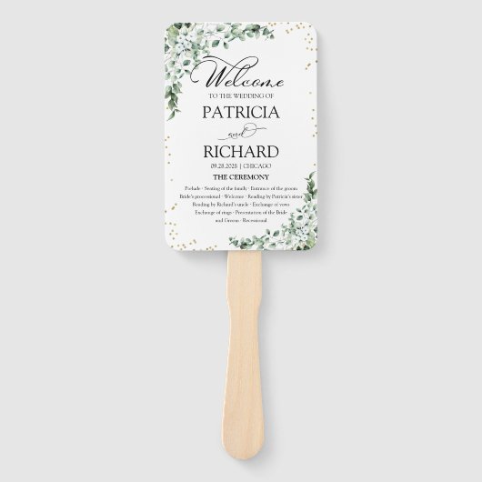 Éventail Programme de mariage vert Eucalyptus Aquarelle (Devant)