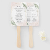 Éventail Programme de mariage vert Feuilles et blush (Devant et derrière)