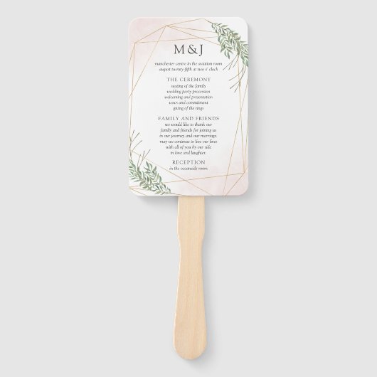 Éventail Programme de mariage vert Feuilles et blush (Devant)