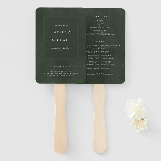 Éventail Programme de mariage vert moderne (Devant et derrière)