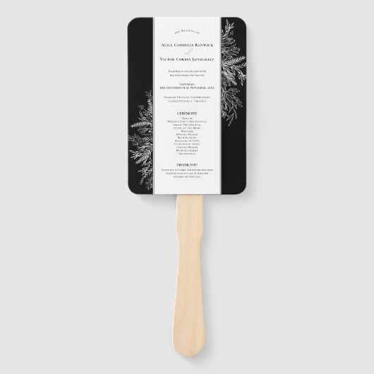 Éventail Programme de mariage vert noir et blanc (Devant)