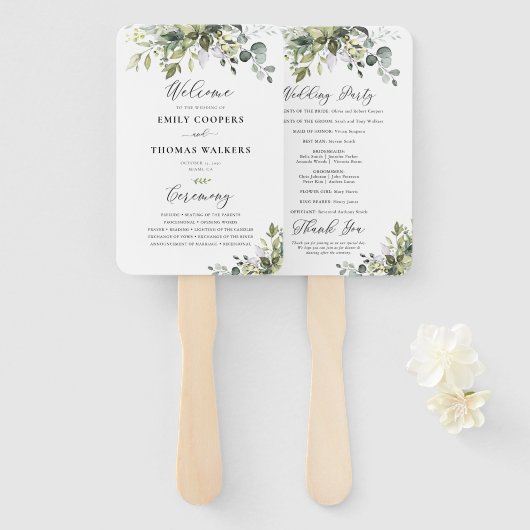 Éventail Programme de mariage vert Ventilateur à main (Devant et derrière)