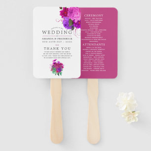 Éventail Programme de mariage vintage fuchsia et violet sha