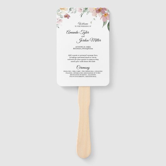 Éventail Programme de mariage Vintage rose et mauve (Devant)