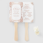 Éventail programme de mariage vintage rose or élégant orné (Devant et derrière)