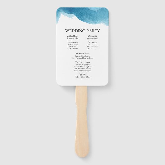 Éventail Programme de mariage Watercolor bleu (Dos)