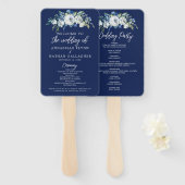 Éventail Programme de mariages d'hiver moderne Floral bleu  (Devant et derrière)