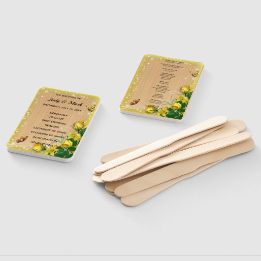 Éventail Programme de papillons floraux jaunes en bois rust (Non-assemblé)