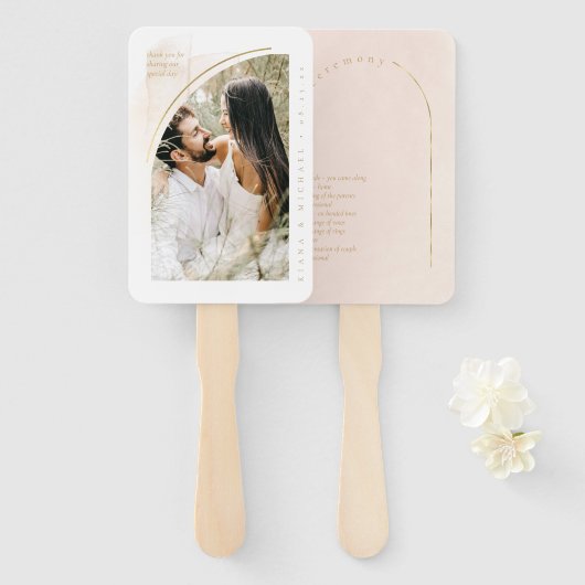 Éventail Programme de photos de mariage Boho Oasis Blush ID (Devant et derrière)