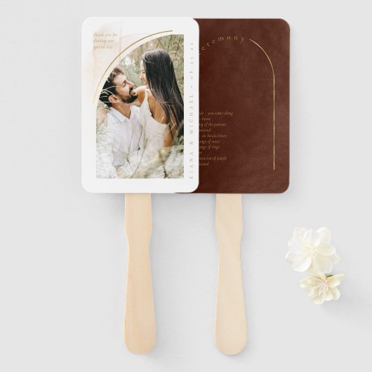 Éventail Programme de photos de mariage Boho Oasis Umber ID (Devant et derrière)