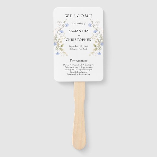 Éventail Programme de trame de couronne Fleur sauvage bleu  (Devant)