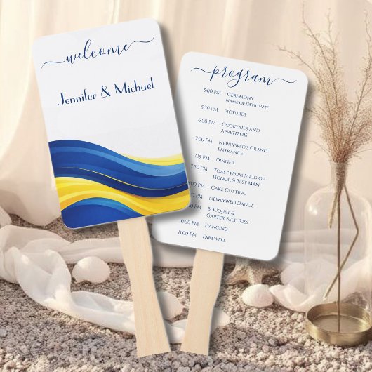 Éventail Programme de ventilateur de mariage bleu cobalt et