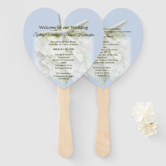Éventail Programme de ventilateur de mariage en forme de cœ (Devant et derrière)