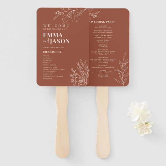 Éventail Programme de ventilateur de mariage floral en terr (Devant et derrière)