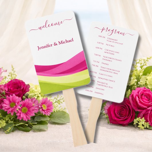Éventail Programme de ventilateur de mariage Fuchsia et ver