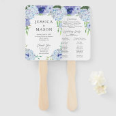 Éventail Programme de ventilateur Mariage Blue Hydrangea (Devant et derrière)