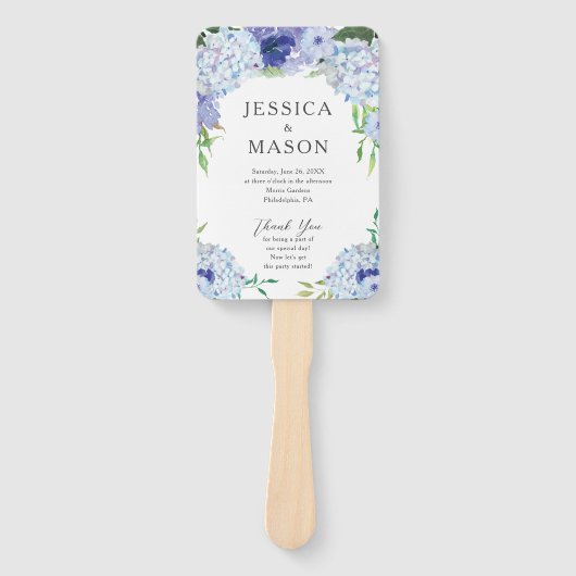 Éventail Programme de ventilateur Mariage Blue Hydrangea (Devant)