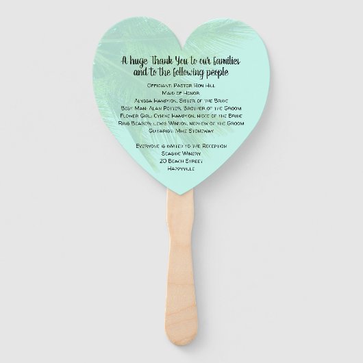 Éventail Programme de ventilateur Mariage en forme de coeur (Dos)