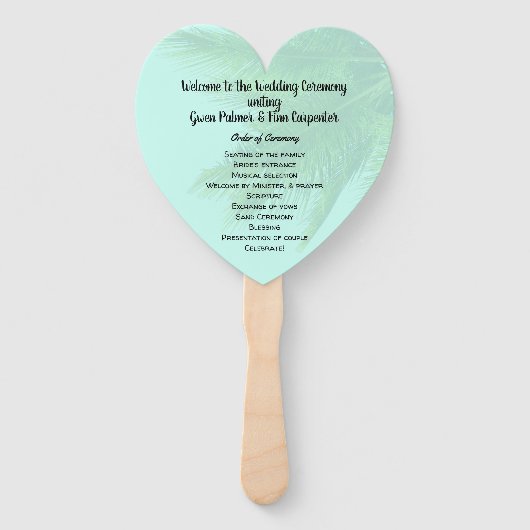 Éventail Programme de ventilateur Mariage en forme de coeur (Devant)