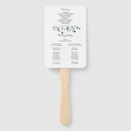 Éventail Programme de ventilateur Mariage Eucalyptus Green (Dos)