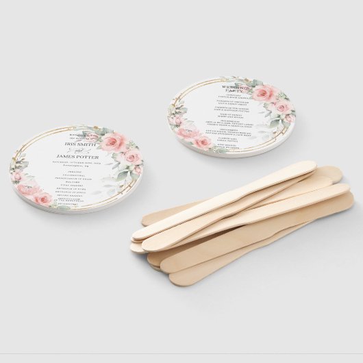 Éventail Programme Delicate Blush Rose Floral Gold Wedding (Non-assemblé)