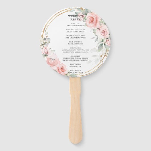 Éventail Programme Delicate Blush Rose Floral Gold Wedding (Dos)