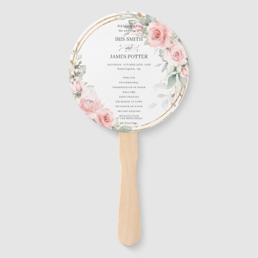 Éventail Programme Delicate Blush Rose Floral Gold Wedding (Devant)