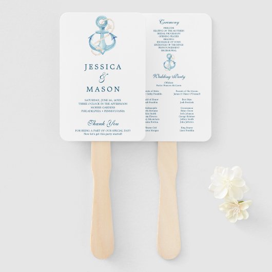 Éventail Programme des ventilateurs Mariages de la marine n (Devant et derrière)