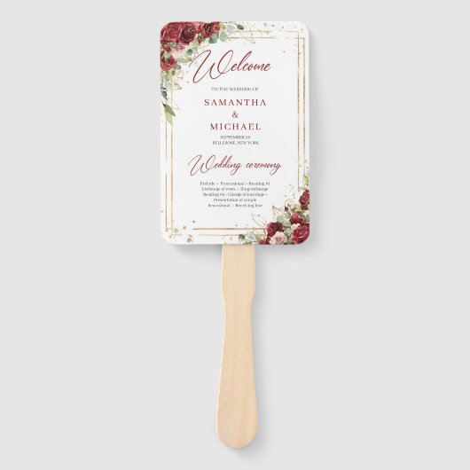 Éventail Programme d'eucalyptus rose boho bordeaux et roux (Devant)