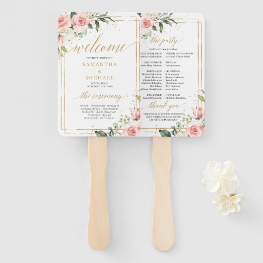 Éventail Programme d'or à l'eucalyptus de rose rousse rusti (Devant et derrière)