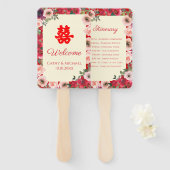 Éventail Programme double bonheur de jardin mariage chinois (Devant et derrière)