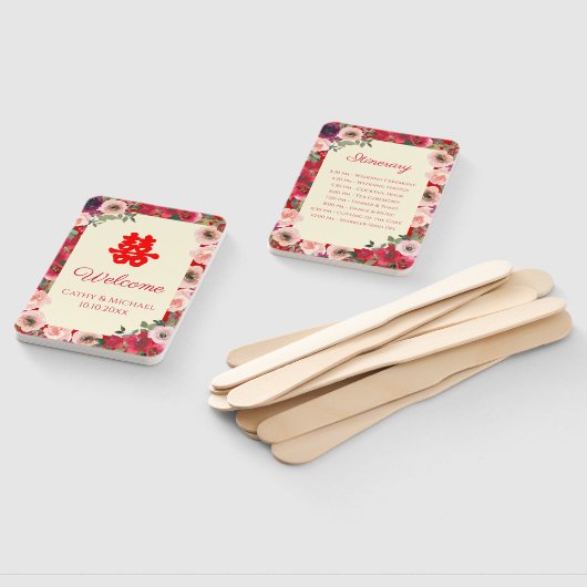 Éventail Programme double bonheur de jardin mariage chinois (Non-assemblé)