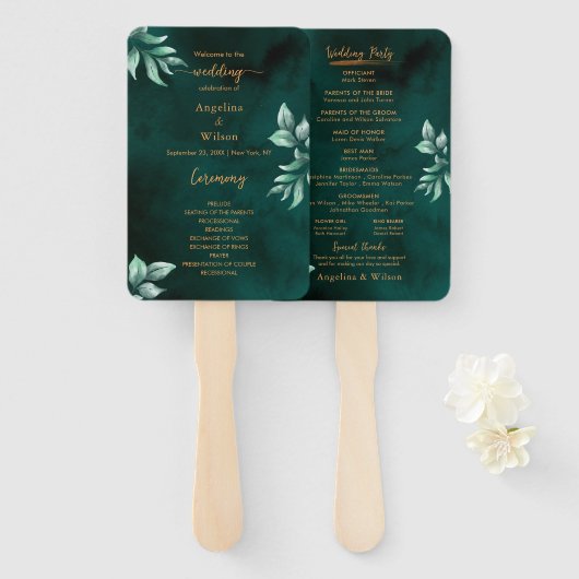 Éventail Programme Élégant de mariage Eucalyptus Emerald (Devant et derrière)