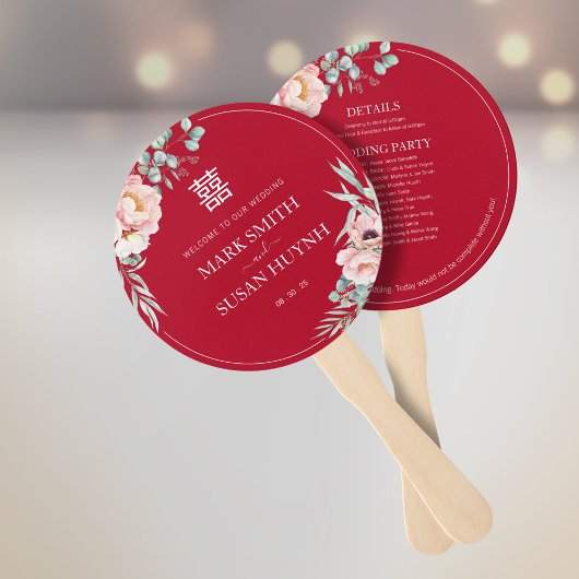 Éventail Programme et calendrier de mariage Peony Double Ha