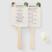 Éventail Programme et calendrier de mariage tropical aquare (Devant et derrière)