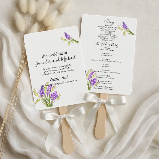 Éventail Programme Fleurs Lavande et Vertes Aquarelle