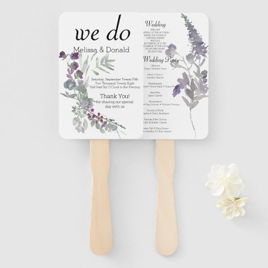 Éventail Programme Floral Fleur sauvage de lavande d'aquare (Devant et derrière)