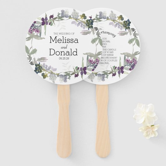 Éventail Programme Floral Fleur sauvage de lavande d'aquare (Devant et derrière)