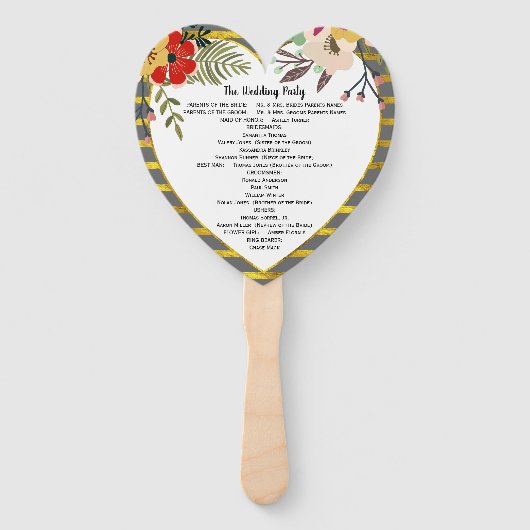 Éventail Programme Floral Gold Pink Mint HearShape (Dos)