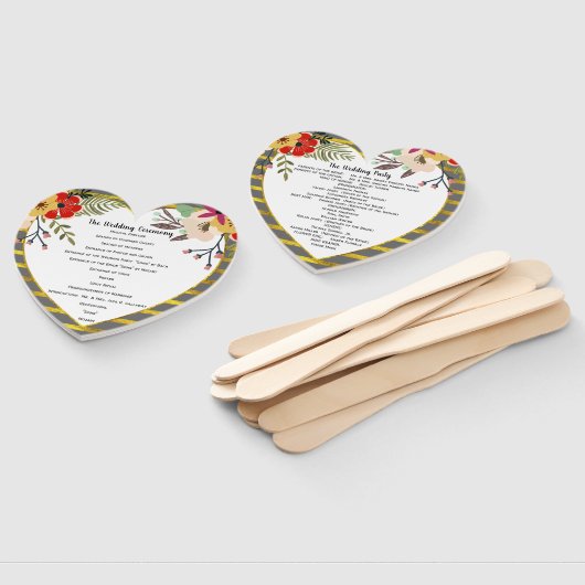 Éventail Programme Floral Gold Pink Mint HearShape (Non-assemblé)