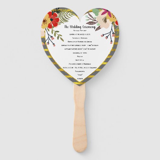 Éventail Programme Floral Gold Pink Mint HearShape (Devant)