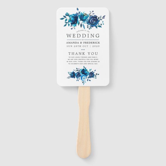 Éventail Programme floral marine et blanc d'aquarelle (Devant)