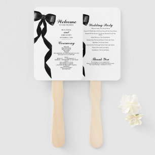 Éventail Programme Formal Black Bow Ribbon Élégant Mariage