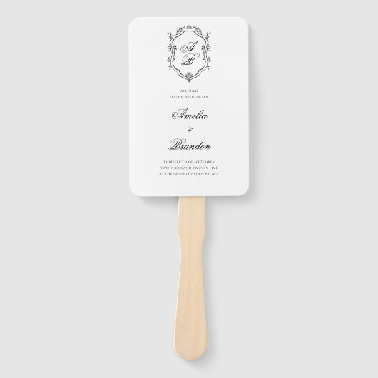 Éventail Programme Formal Black White Monogram Crest Weddin (Devant)