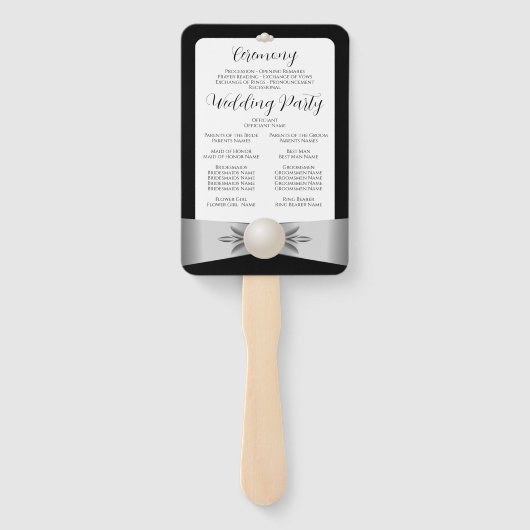 Éventail Programme Formal Black & White Pearl Ribbon Weddin (Dos)