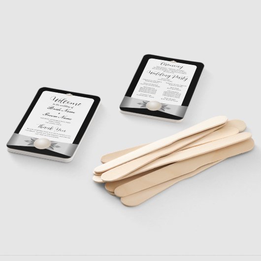 Éventail Programme Formal Black & White Pearl Ribbon Weddin (Non-assemblé)