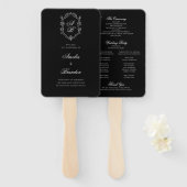 Éventail Programme Formel Black Floral Monogram Crest Weddi (Devant et derrière)