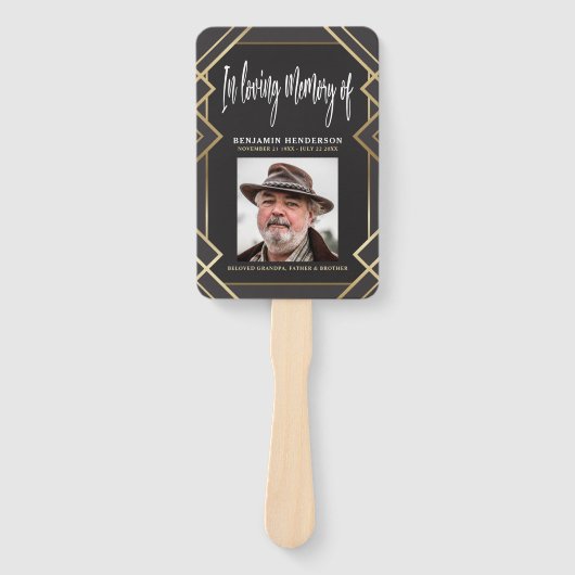 Éventail Programme funéraire photo dorée moderne (Devant)