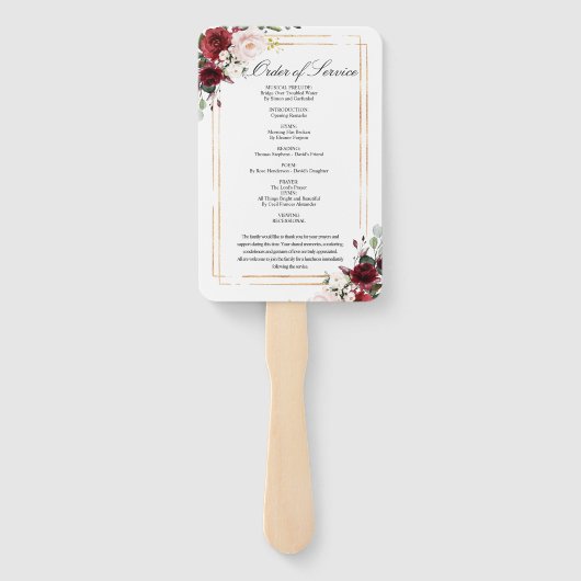 Éventail Programme funéraire Rose de Marsala Ensemble de fa (Dos)