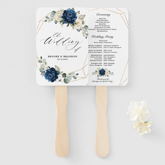 Éventail Programme géométrique de la Marine Gold White Cham (Devant et derrière)